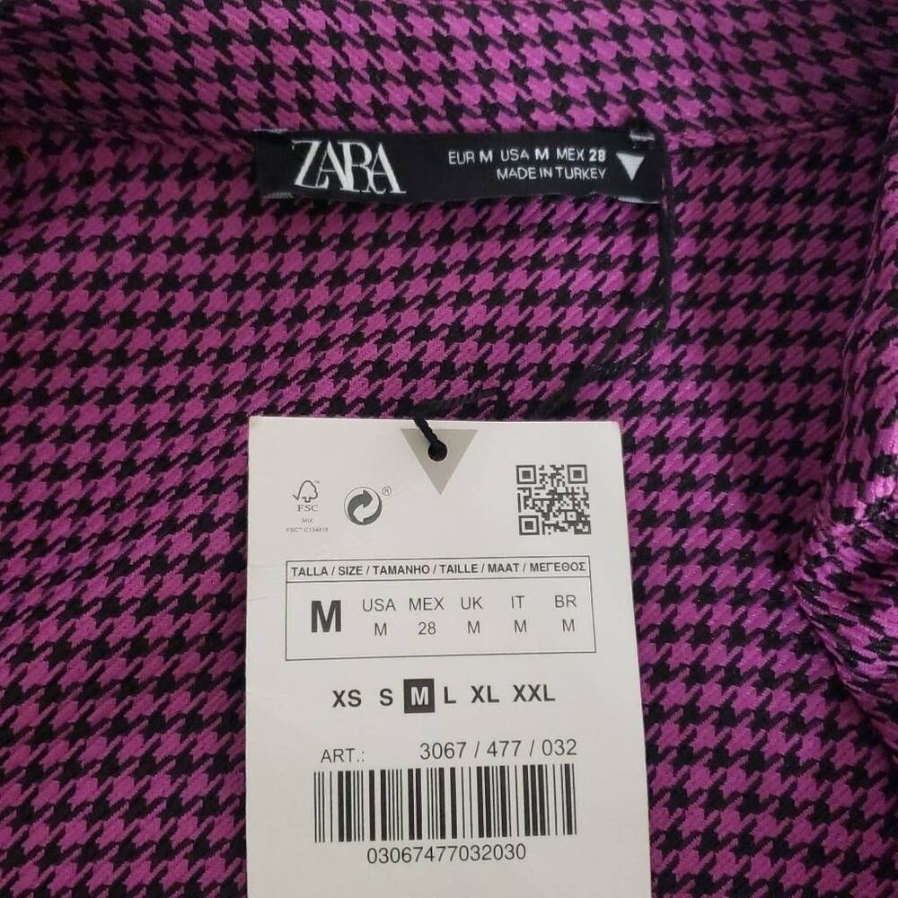 Zara Houndstooth Deep V-neck Long Sleeve Medium Pink Retro Crop Y2K Streetwear - Picture 4 of 8